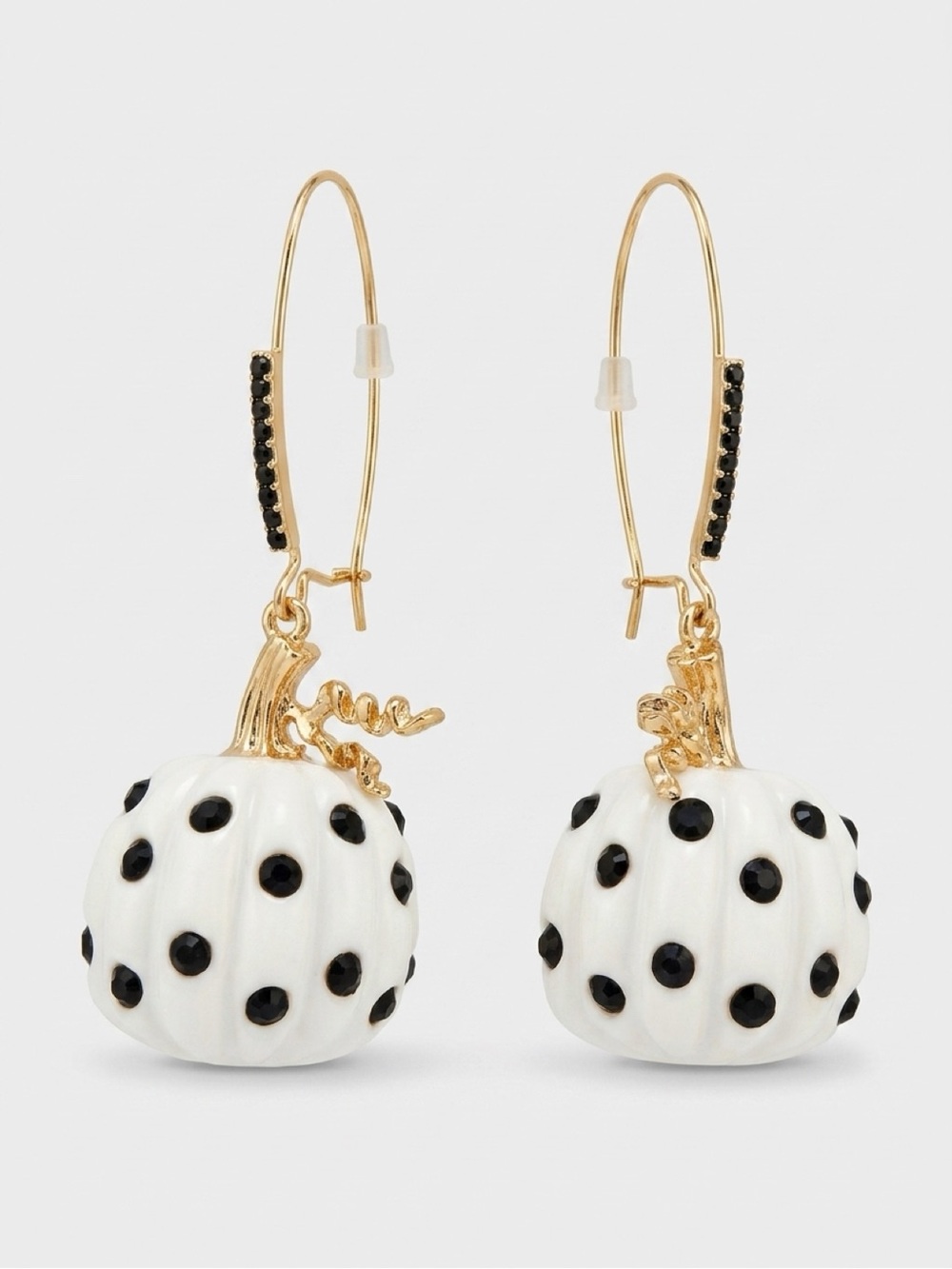 Betsey Johnson Gold Hoop Earrings with White Polka-Dot Pumpkin Charms